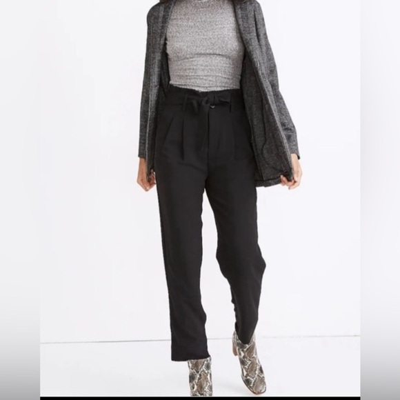 Madewell Black Drapey Paperbag Waist Pleated Cropped Pants Women’s 6 Workwear - Picture 1 of 9